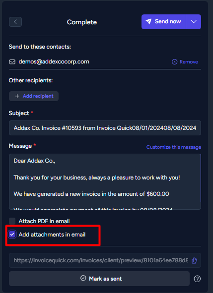 How to add attachments to invoices